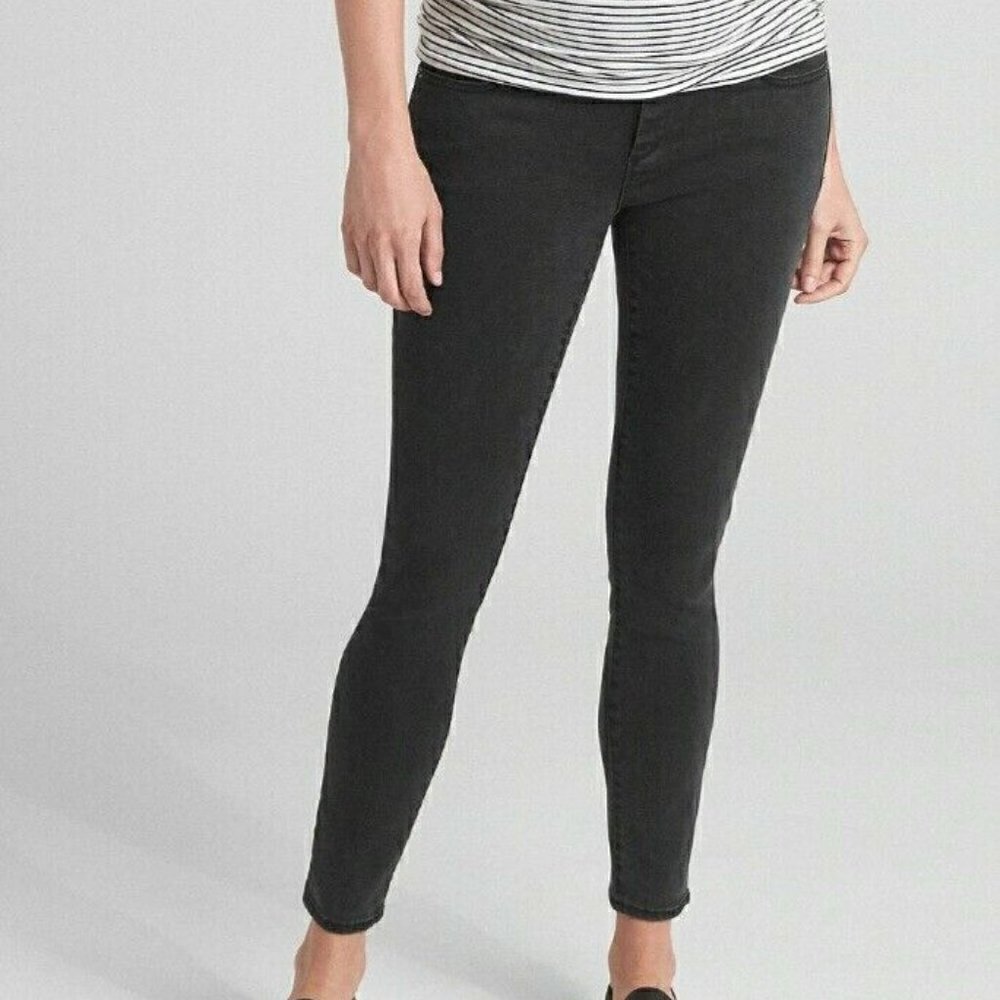 GAP Maternity Inset Low Panel True Skinny Super Soft Jeans Black Wash 2 LONG NWT